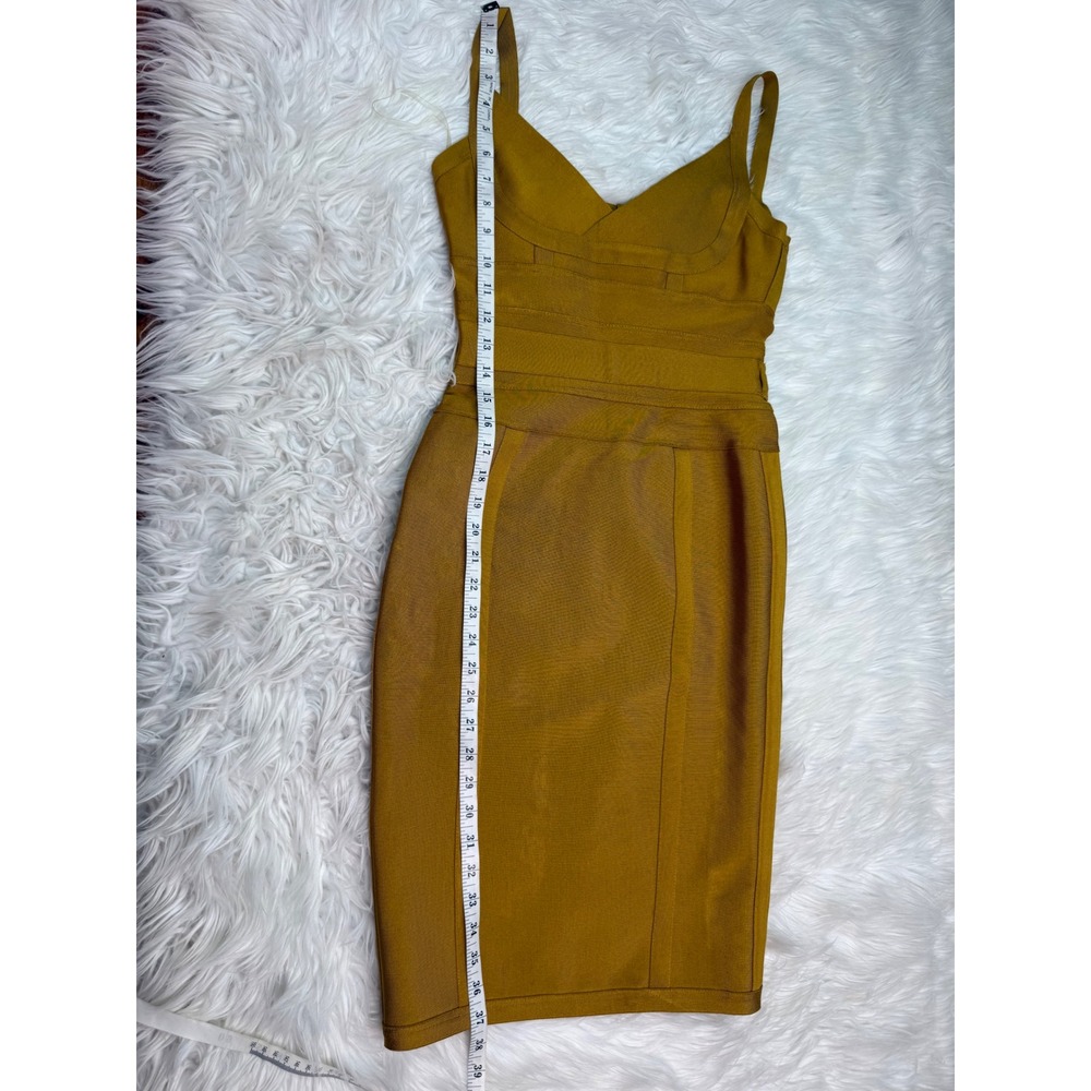 House of CB London Mustard Yellow Bandage Bodycon Midi Dress Medium V-Neck Zip - Picture 4 of 10